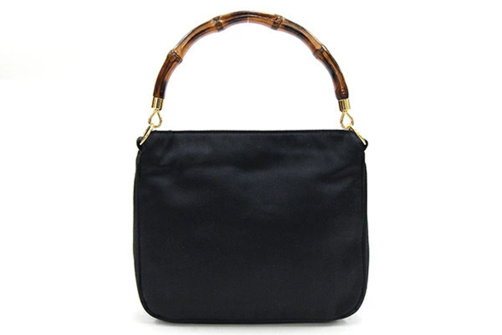 Gucci Black Bamboo Bag Crossbody Shoulder Satin Handbag Black